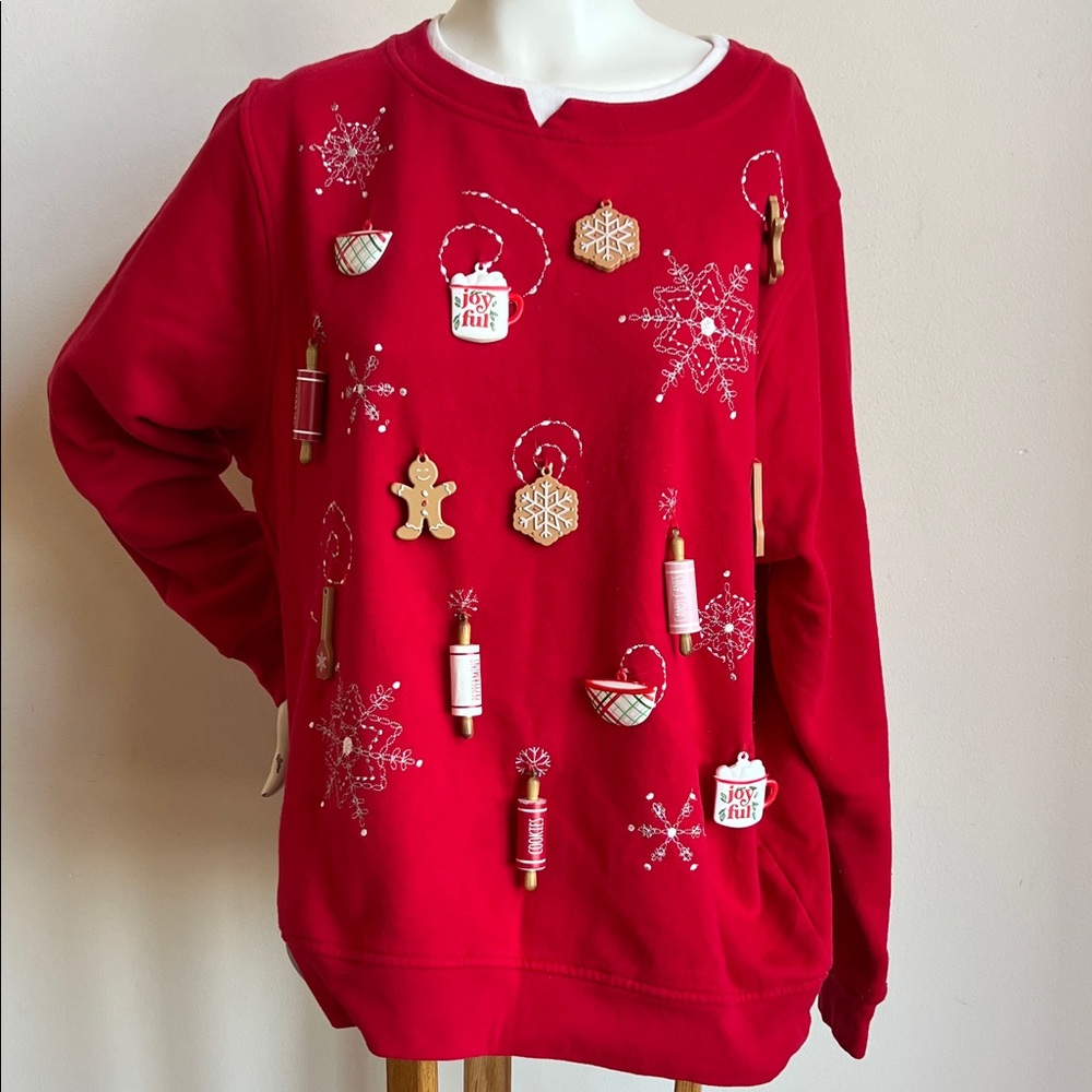 C&K designs holiday sweater Joyful Red  Holiday Sweater baker & chef style